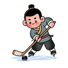 A cartoon vector sports man playing ice hockey