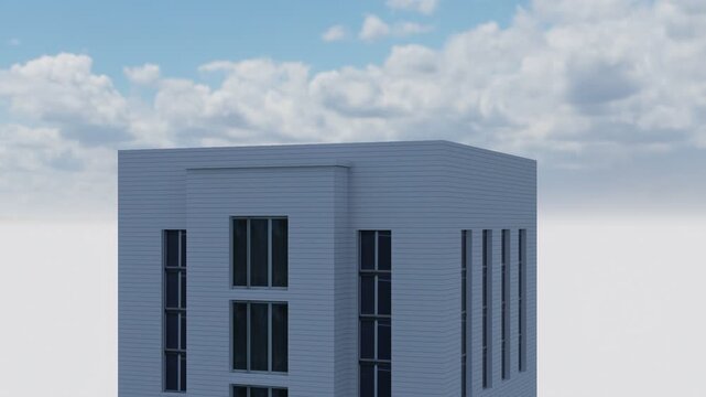 3d Modern skyscraper cityscape with white high rise apartments and office towers, glass windows, blue sky and green trees. Perfect for real estate, property, architecture, and urban development.