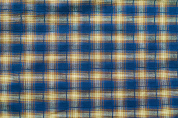 Blue and yellow checkered cotton denim fabric