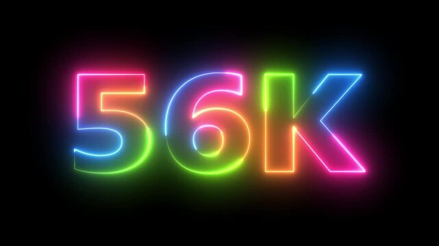 Neon 56K Sign Flashing Multicolor Light Glowing Dynamic Animation on Black Background