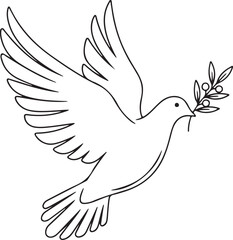 Minimalist Line Drawing of a Flying Dove Holding an Olive Branch