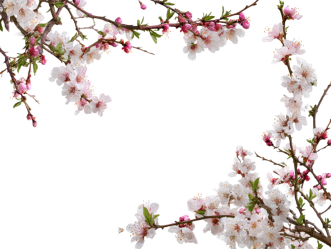 Elegant White Cherry Blossoms Branch Frame Isolated On Transparent Backdrop Springtime Blooming Tree Branches Floral Border For Easter Card