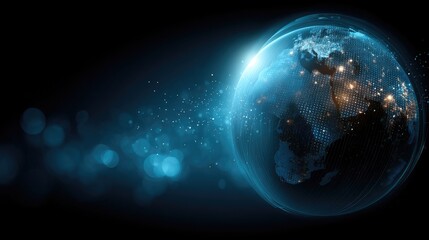 Exploring the luminous blue globe showcasing Earth illuminated by city lights and stars against a dark cosmic background