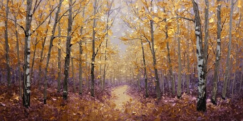 Fototapeta premium autumn forest , gold and lilac tones, gem texture and radiant shine