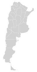 Grey with White Outline Argentina Map with District Borders American Country
