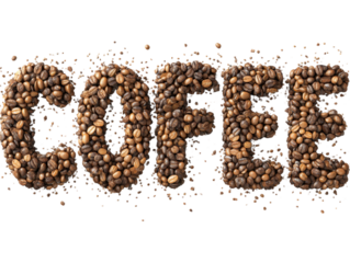 Coffee Beans Typography Design Creative Word Art Light Brown Coffee Bean Lettering Illustration Stock Image Unique Coffee Concept