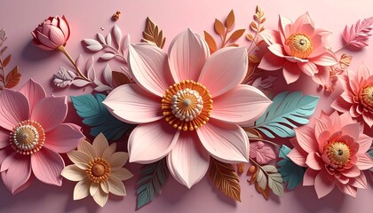 Delicate floral arrangement featuring paper-crafted blossoms in soft pastel hues, evoking spring's gentle beauty and artistic finesse