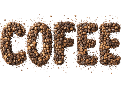 Coffee Beans Typography Design Creative Word Art Light Brown Coffee Bean Lettering Illustration Stock Image Unique Coffee Concept