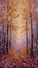 Fototapeta premium autumn forest , gold and lilac tones, gem texture and radiant shine