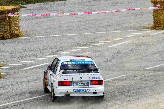 San Marino: 2010 09 01 Rally free event White BMW E30 M3 Race Car with Motorsport Livery on Track