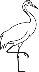Elegant Wading Bird Line Art Standing on One Leg