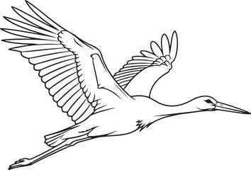 Graceful Stork in Flight Line Art Illustration