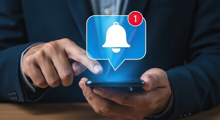 Virtual event planning, A person interacts with a smartphone, receiving a notification about an alert