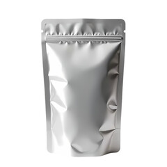 Silver pouch with sealed from top isolated on transparent background