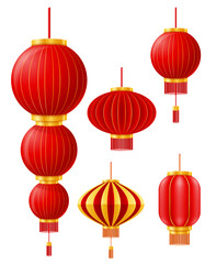 red chinese lanterns for holiday and festival decoration vector illustration object icons