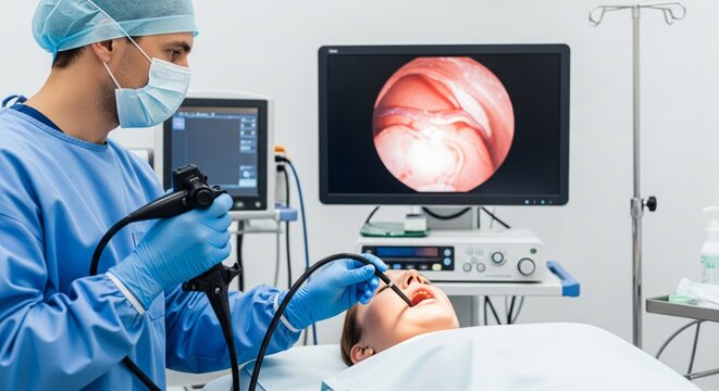 Doctor performing upper endoscopy with live internal view