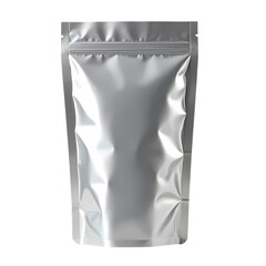 Silver pouch with sealed from top isolated on transparent background