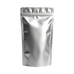 Silver pouch with sealed from top isolated on transparent background