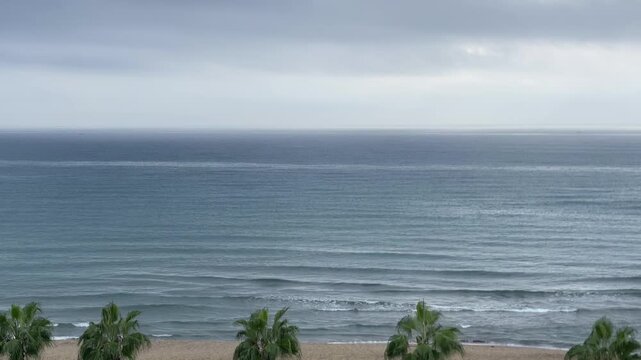 4K aeriel ocean view A beautiful shot of Martil beach, an empty lonely beach of Morocco