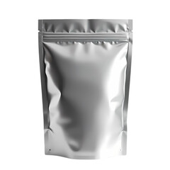 Silver pouch with sealed from top isolated on transparent background