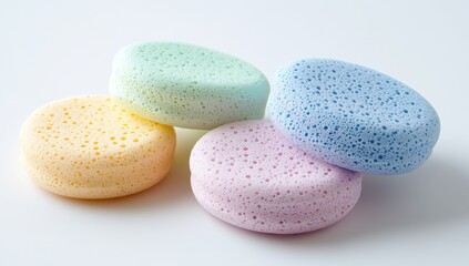 Four pastel-colored sponges stacked