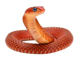Red snake isolated on transparent background, reptile with blue eyes