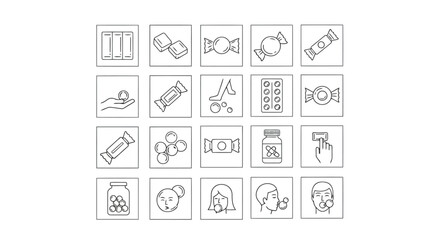 Collection of candy icons, sweet and sugary