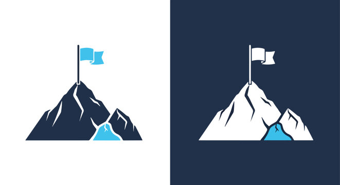 Mountain peak success flag icon set for web design and digital projects -  Glyph solid icon - Editable modern style icon.