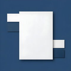 Modern Geometric Mockup with Vertical White Blank Card and Navy Blue Shapes on Solid Background