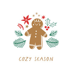 Christmas card with gingerbread man