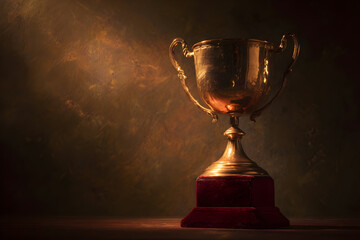 Elegant golden trophy cup with polished brass reflecting light