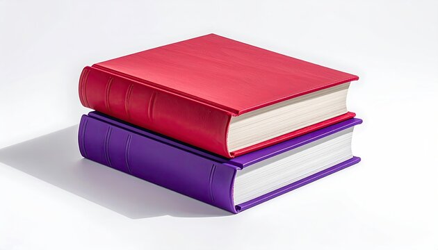 Two Pixelated Books One Red And One Purple Stacked On A White Background With Studio Lighting