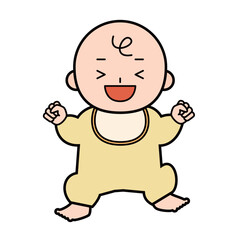 大笑いする赤ちゃんの全身のイラスト