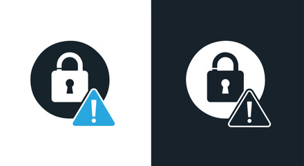 Secure lock and warning icon set for web and app interfaces dark and light modes -  Glyph solid icon - Editable modern style icon.