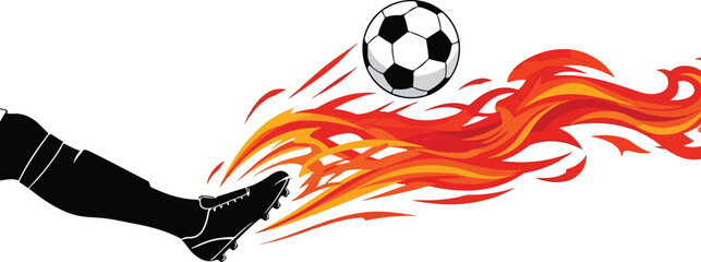 Experience the intensity of a soccer kick with a fiery trail, symbolizing power and speed. Ideal for vibrant sports promotions and dynamic fitness campaigns.