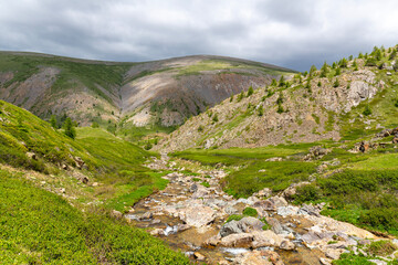 Scenery of a river flowing through a rocky gorge