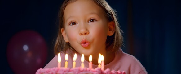 The girl joyfully blowing out birthday candles radiates pure happiness and celebration.