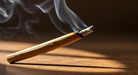 Burning incense stick releasing fragrant smoke against a dark background