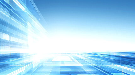 Abstract Digital Technology Background with Futuristic Blue Perspective Grid and Bright Light Burst