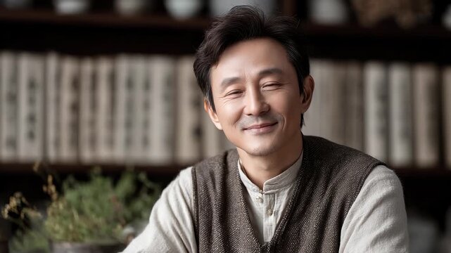 Close-up of a refined middle-aged man smiling