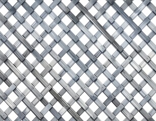 Close-up view of a gray lattice fence, possibly wood. Diagonal crisscross pattern forms many diamond-shaped openings against a white background
