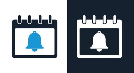 Two calendar icons with notification bell alerts simple web design elements -  Glyph solid icon - Editable modern style icon.