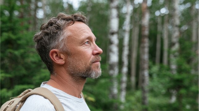 Man hiking in forest