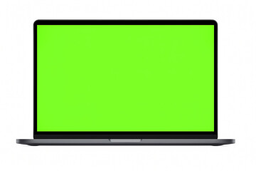 Laptop with green screen isolated on white background technology device concept mockup digital workspace computer display