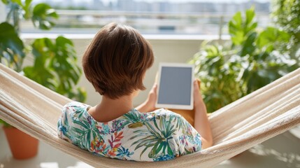 Peaceful moment of woman reading in hammock