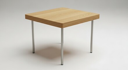 Fototapeta premium Minimalist Square Table - Light Wood Top, Silver Legs, Clean Studio Shot.