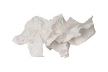 Crumpled tissue paper or napkins isolated on transparent.