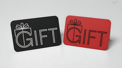Two gift cards, one black and one red, isolated on white background