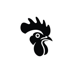 Minimalist Rooster Head Silhouette Logo Design Isolated on White Background
