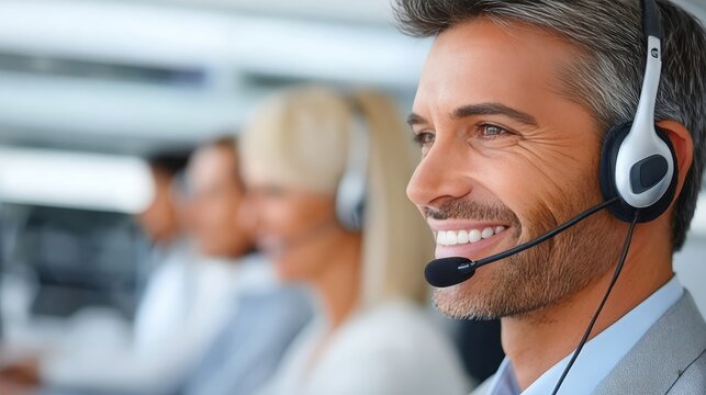 Customer service representatives delivering exceptional support in a lively call center environment.